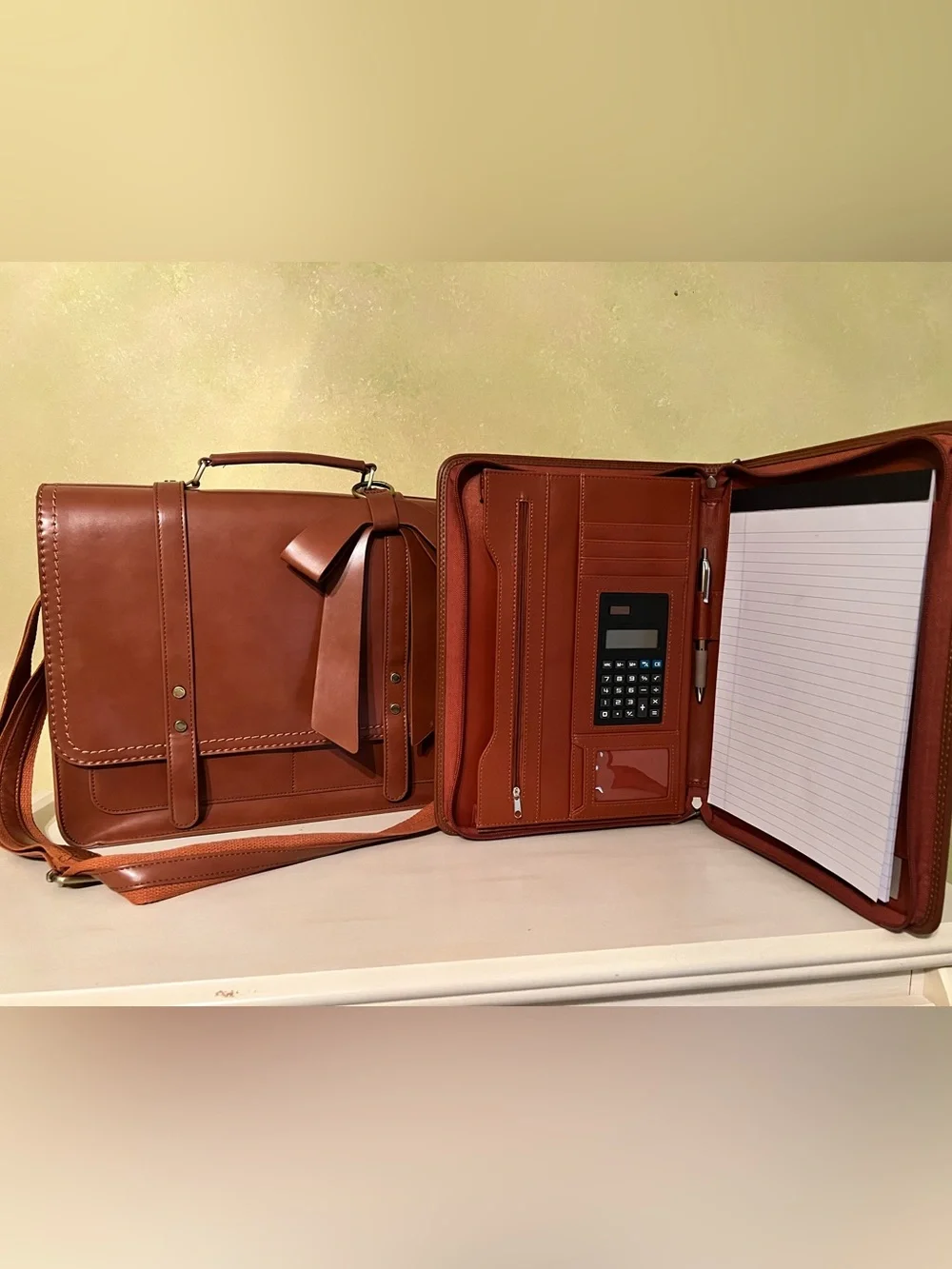 Ecosusi Brown Bow Laptop Bag Vegan Leather With Matching Organizer Folder
